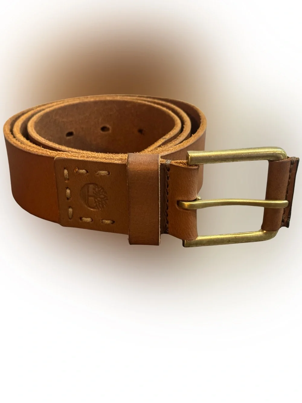Timberland Brown Leather Men’s Belt with Brass Buckle